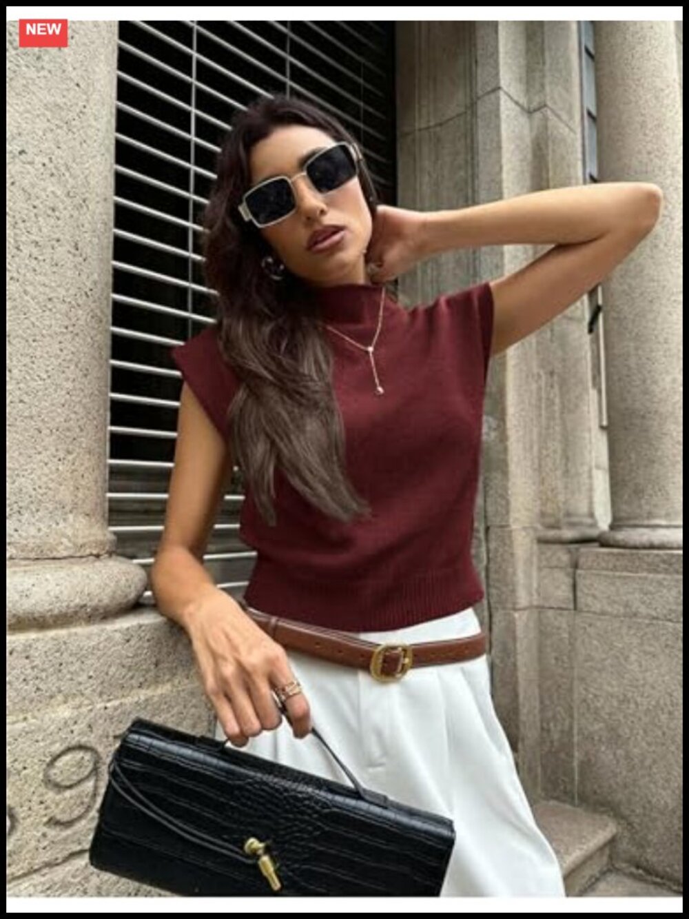 Wool Blend Mock Neck Sleeveless Sweater Pullover Women's Knit Summer Top - Picture 5 of 5
